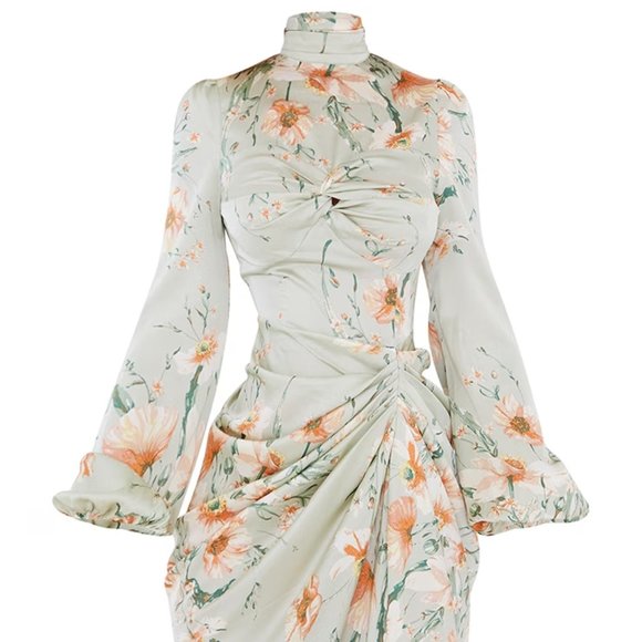 Brand new PrettyLittleThing Floral Midi Dress in Light Green and Orange - Picture 4 of 4